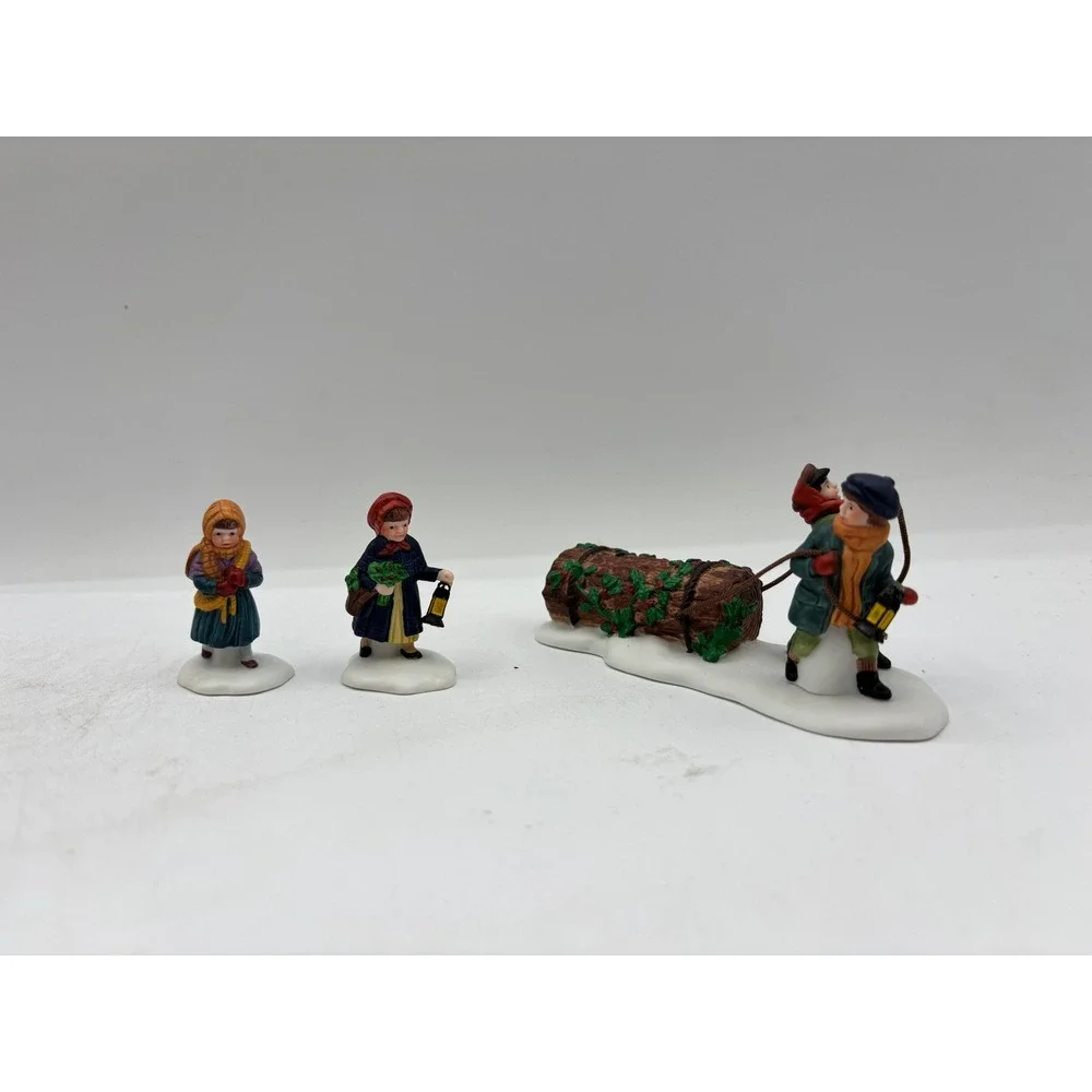 Department 56 1991 Vintage HVC Bringing Home the Yule Log Set of 3 5558-1 EUC